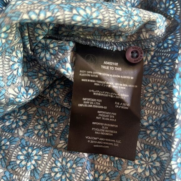 Volcom Warbler blue print 100% cotton short sleeve button front shirt. Small. - Picture 8 of 9
